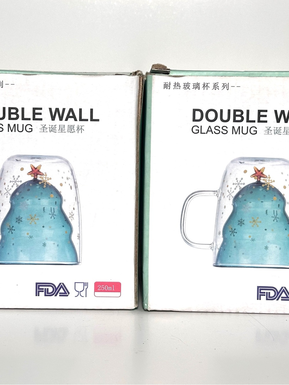Christmas Tree Mugs, Lid, Double Wall, Insulated Glass, Tea, Coffee lot